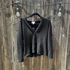 Charter Club 2 Ply Black Cashmere Sweater with flower shaped Crystal buttons sm